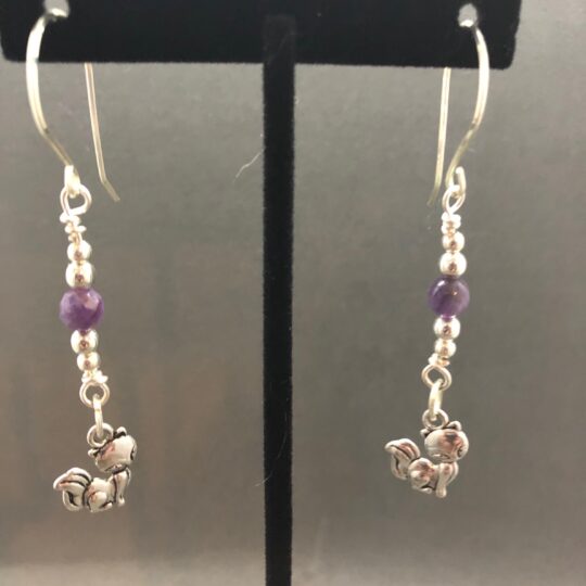 amethyst and silver cat earrings