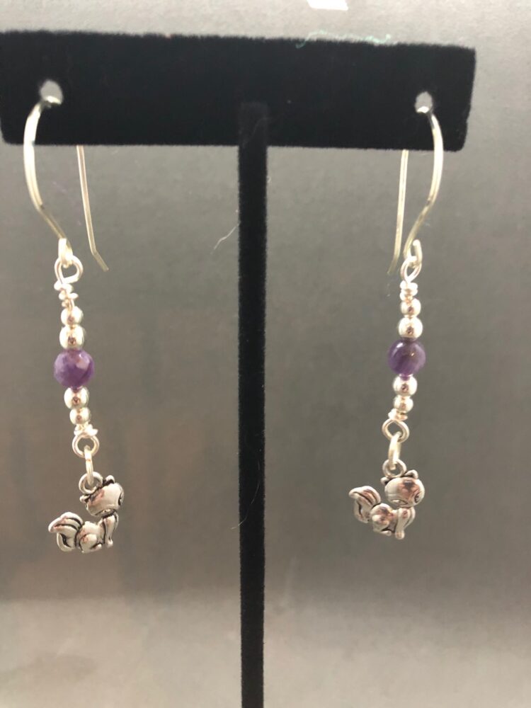 amethyst and silver cat earrings