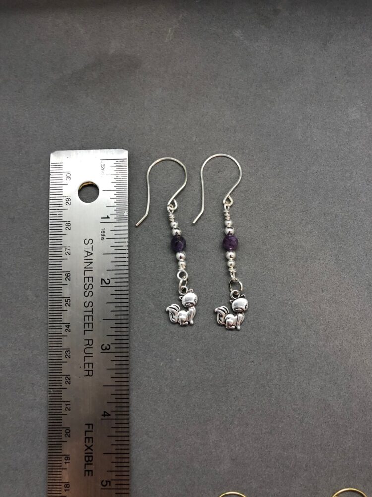 amethyst and silver cat earrings