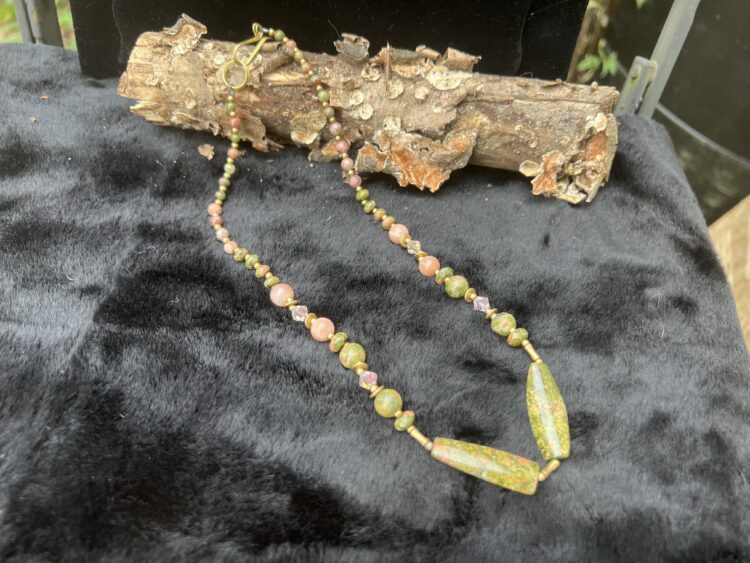 Unakite necklace with crystals 18.5"