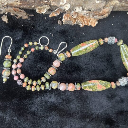 Unakite necklace and earrings