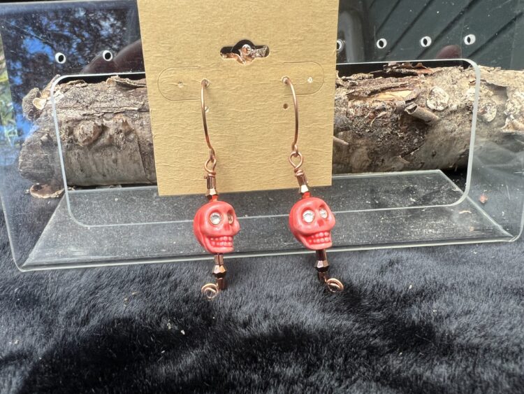 Red glass skull earrings